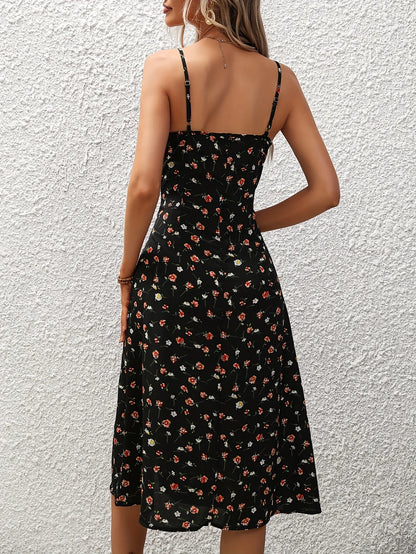 2025 Summer Sexy Spaghetti Straps Dress Women Fashion Polka Dot Print Sleeveless Slit Dress Boho Casual Beach Midi Dresses