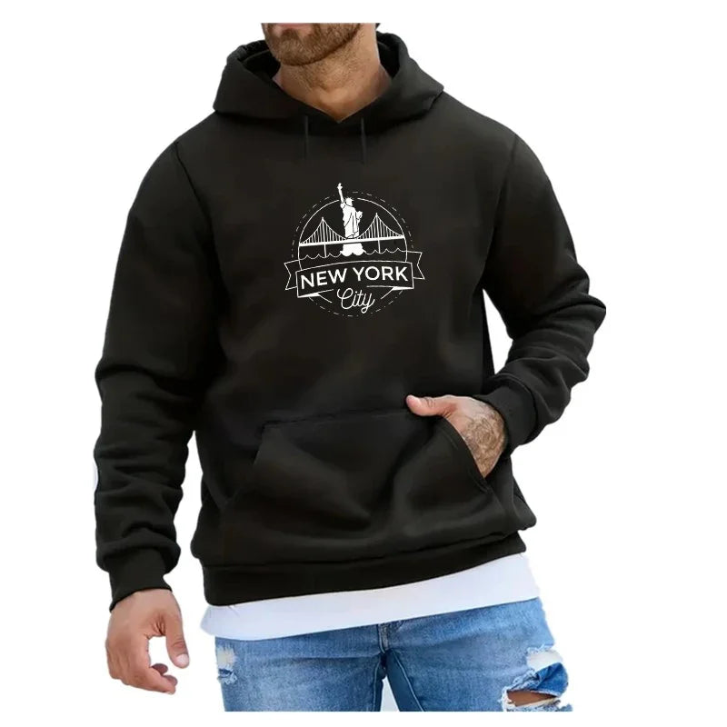 New York Printed Hoodies Street Men Fashion Fleece Sweatshirts Casual Autumn Winter Pullover Unisex Tops