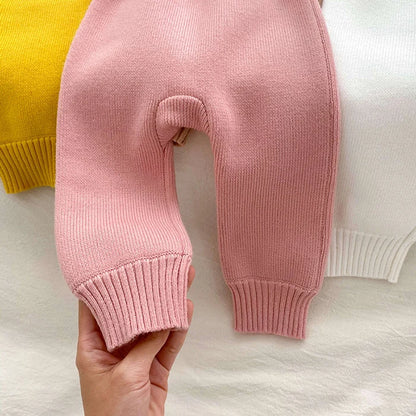 2025 New Autumn Infant Baby Knitted Jumpsuit Overalls Toddler Baby Boys Girl Trousers Knitted Solid Color Newborn Baby Pants