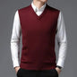 New Men's Autumn High-end Sweater Vest V-neck Warm Knit Sleeveless Men's Clothes Pullover Tops