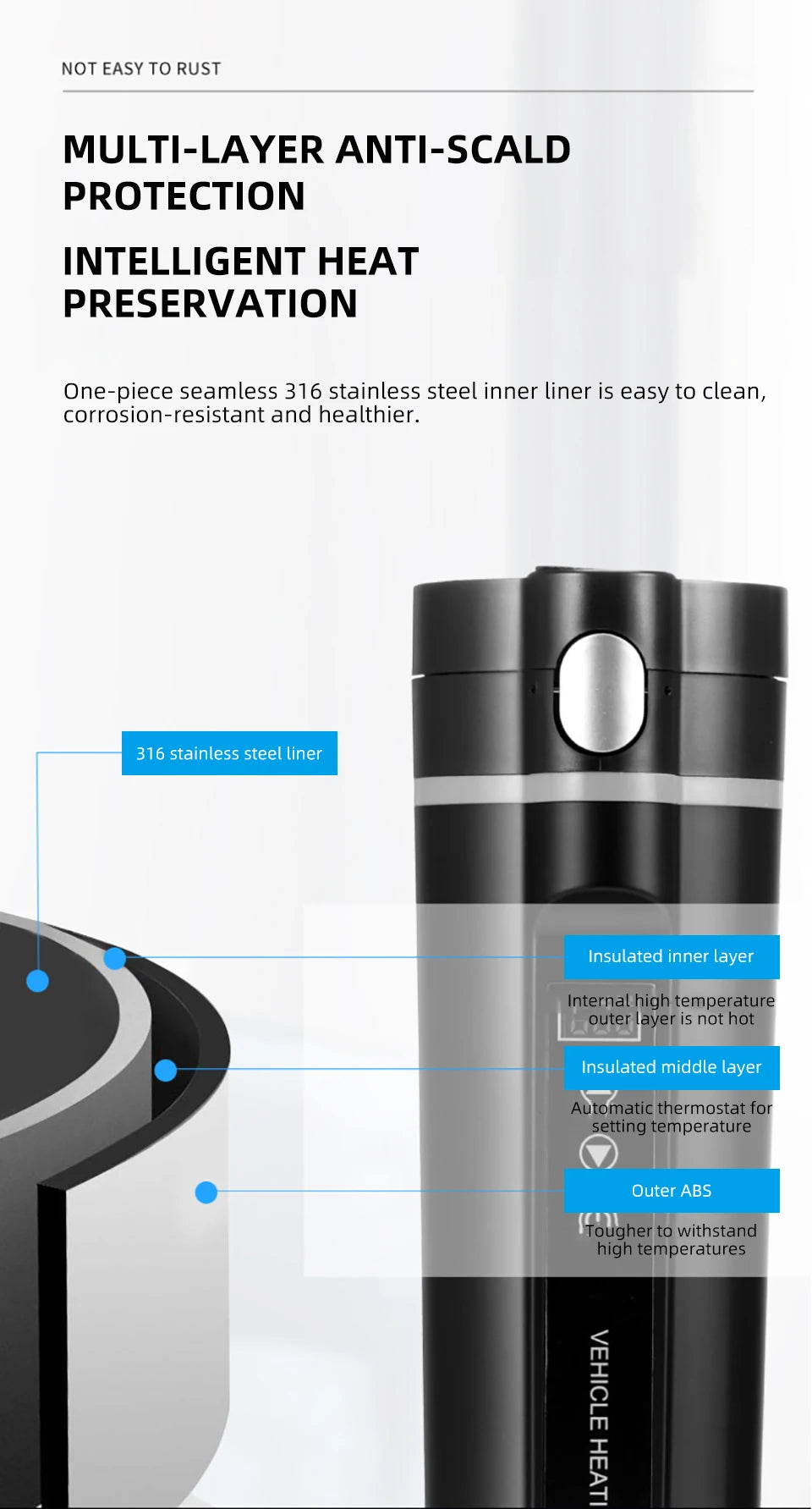 450ml Smart Car Heated Mug 12V24V Pop-up Lid Touch Screen Temperature Control Stainless Steel Portable Travel Thermal Coffee Mug