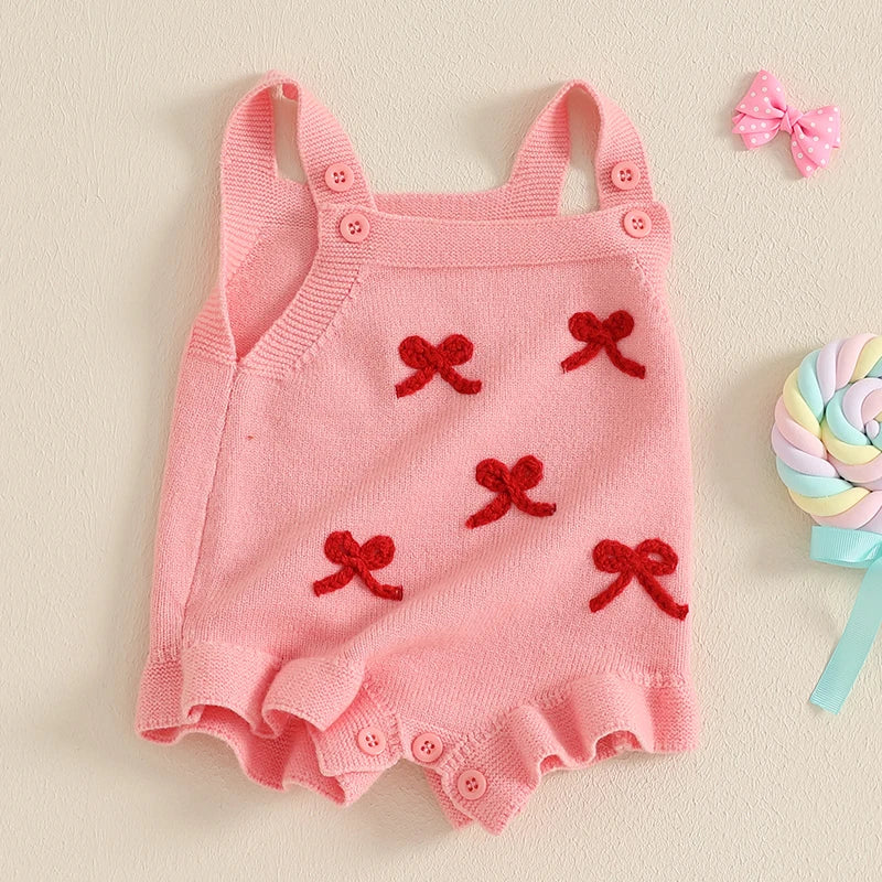 Suefunskry Baby Girl Overalls, Sleeveless Bows Pattern Knit Romper Bodysuit Spring Fall Clothes for Casual Daily