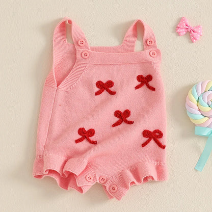 Suefunskry Baby Girl Overalls, Sleeveless Bows Pattern Knit Romper Bodysuit Spring Fall Clothes for Casual Daily