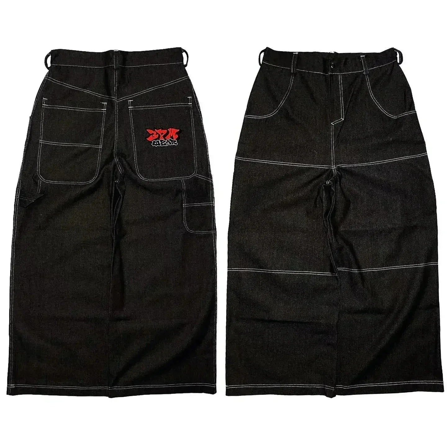 Y2K New PROTECT Jeans Letter Embroidery Washed Blue Baggy Jeans Men and Women Retro Harajuku Hip-Hop High Waist Wide Leg Trouser