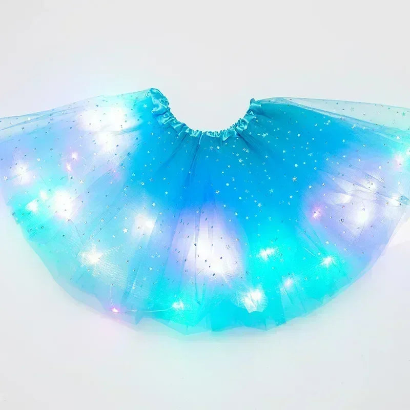 LED Glowing Light  Women Tulle star Skirt Short Tutu Mini Skirt Adult Fancy Ballet Dancewear Party Costume Ball Gown Mini skirt