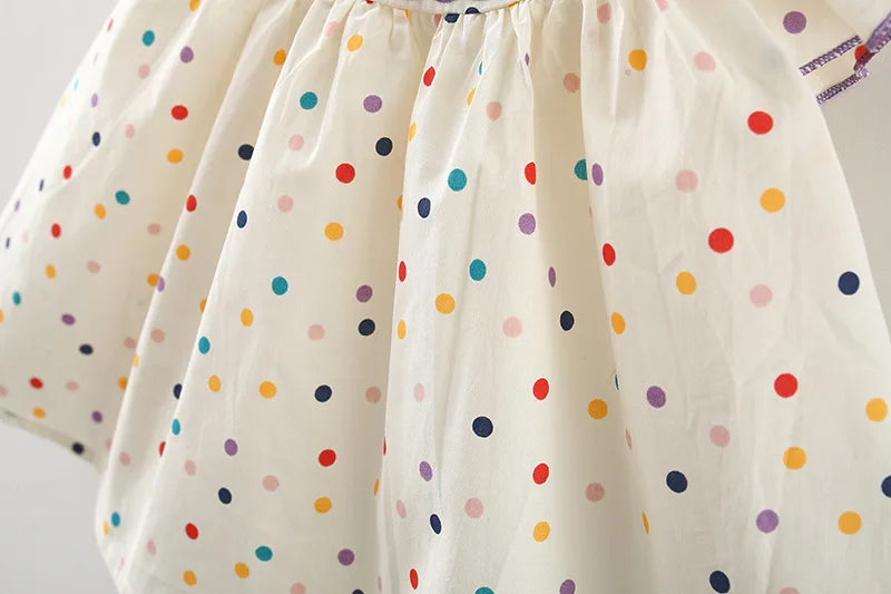 Cotton Baby Dress Flower Embroidery Comfortable Baby Dress Colorful Polka Dot Printed Dress
