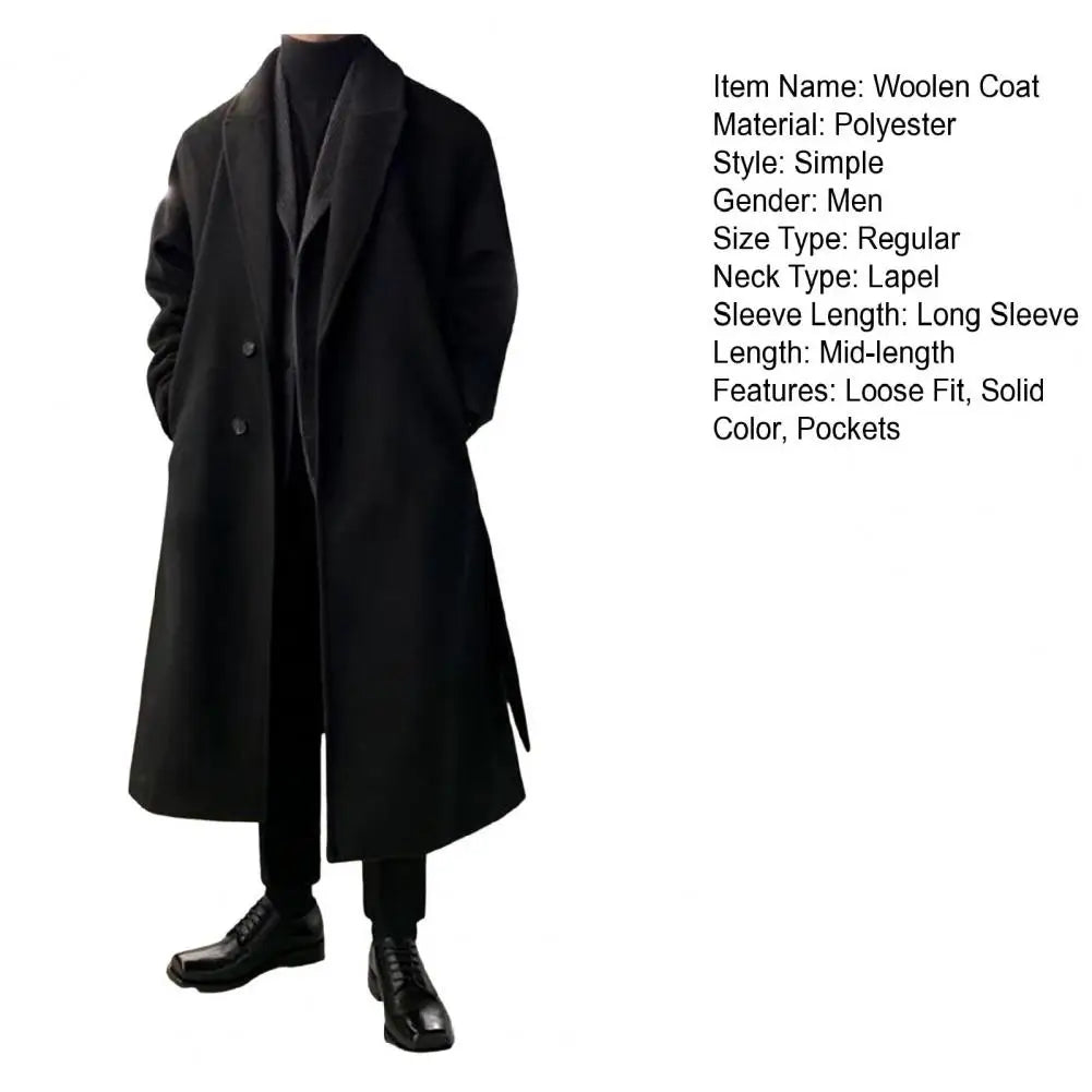 Korean Trend Men's Loose Casual Single-breasted Overcoat Autumn Winter Fashion New Long Sleeve Woolen Long Coat