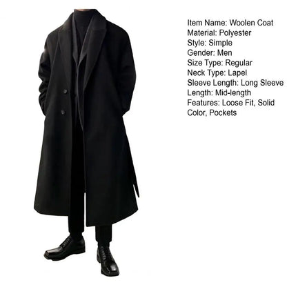 Korean Trend Men's Loose Casual Single-breasted Overcoat Autumn Winter Fashion New Long Sleeve Woolen Long Coat