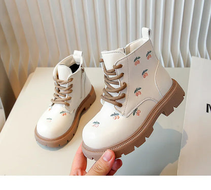 Girl's Ankle Boot Sweet Fashion Embroider Children Spring Autumn Leather Boots Causal Versatile Kid Princess Shorts Single Boots