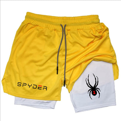 Y2K Performance Shorts Men Spider Printed GYM Casual Sports Compression Shorts Workout Running Mesh 2 In 1 Sport Short Pants