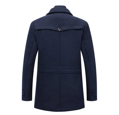 Autumn Winter Men's Woolen Coat Fashion Double Neck Coat Solid Color Long Sleeve Jacket