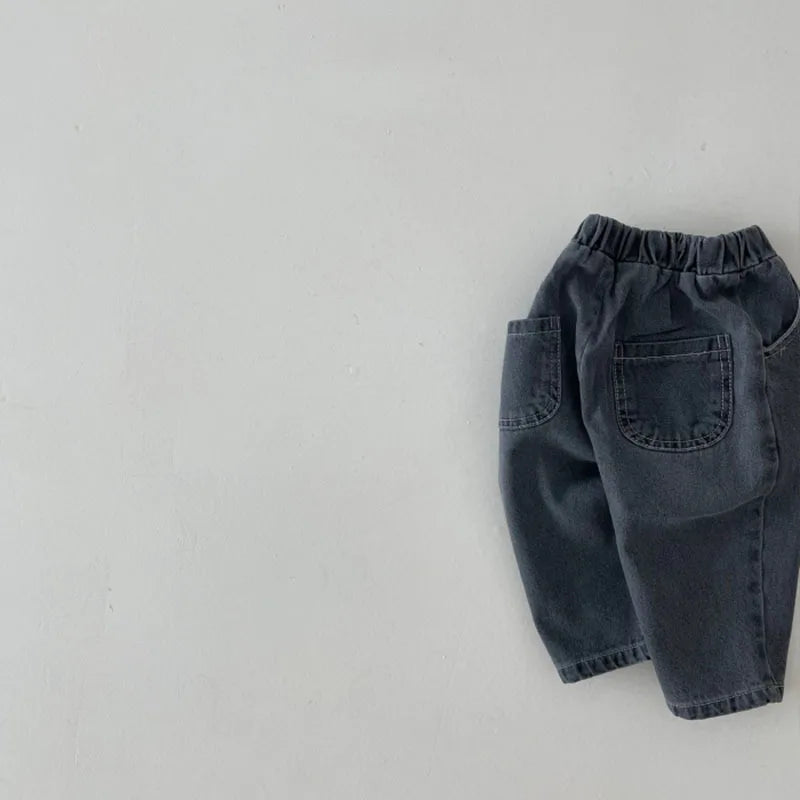 2025 Autumn New Baby Loose Jeans Solid Girls Casual Pants Infant Boys Harem Pants Newborn Toddler Packet Denim Trousers Clothes