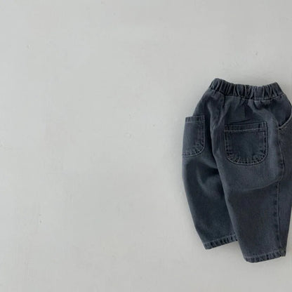 2025 Autumn New Baby Loose Jeans Solid Girls Casual Pants Infant Boys Harem Pants Newborn Toddler Packet Denim Trousers Clothes