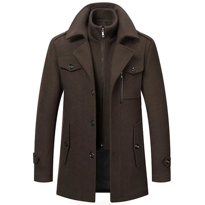2025 Men's Woolen Coat Middle-aged Double Collar Autumn And Winter Warm Fashion Slim-fitting Woolen Men's Coat Pocket