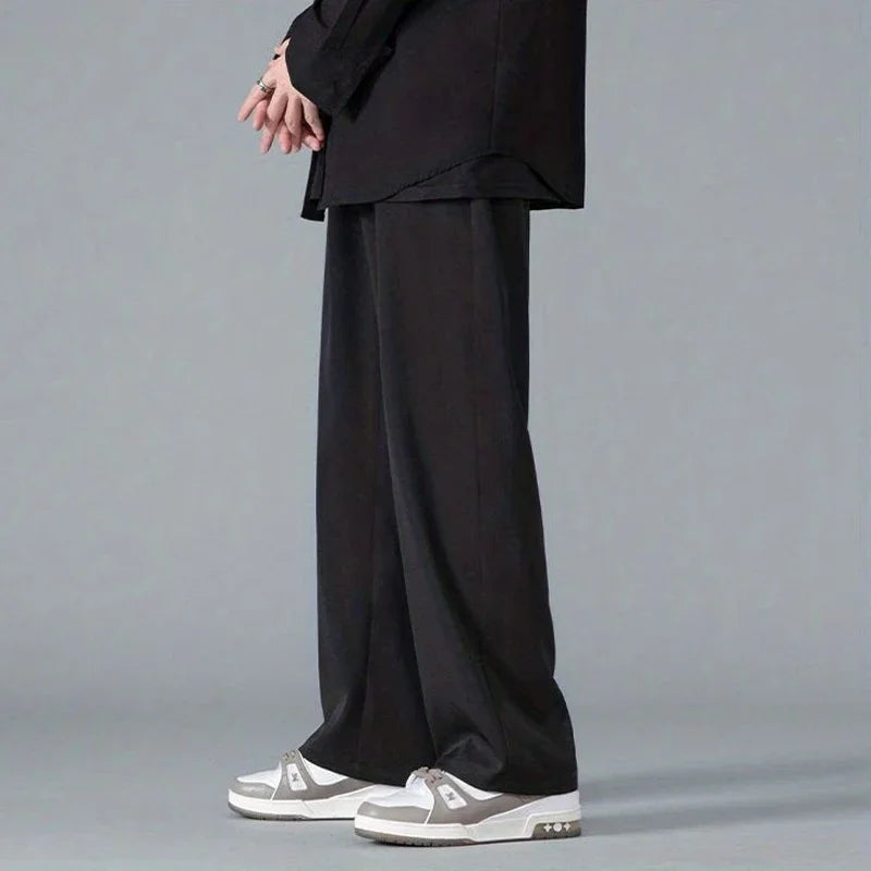 2025 Spring New Solid Color Straight Pants Man Elastic Waist Loose Casual Harajuku Trousers Japanese Style Thin Style Clothes