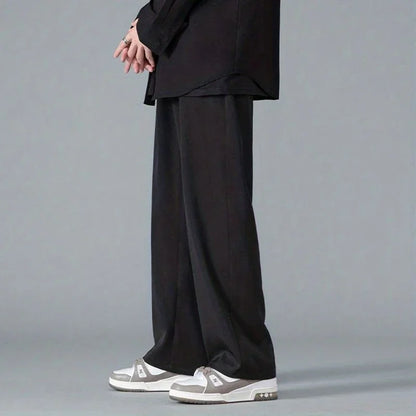 2025 Spring New Solid Color Straight Pants Man Elastic Waist Loose Casual Harajuku Trousers Japanese Style Thin Style Clothes