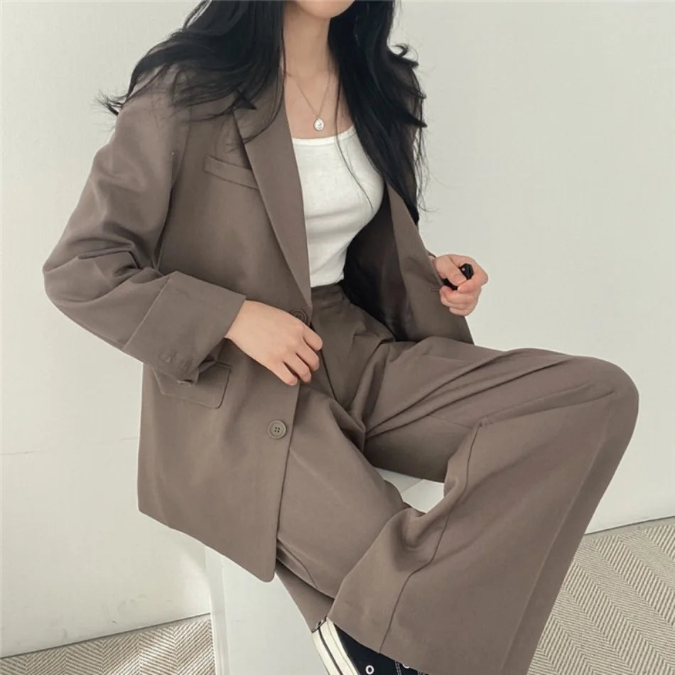 Korean Fashion Spring Women's Suits Casual Top Trousers 2 Piece Sets Women's Outfits Coats Slim Fit Blazers for Women Clothing