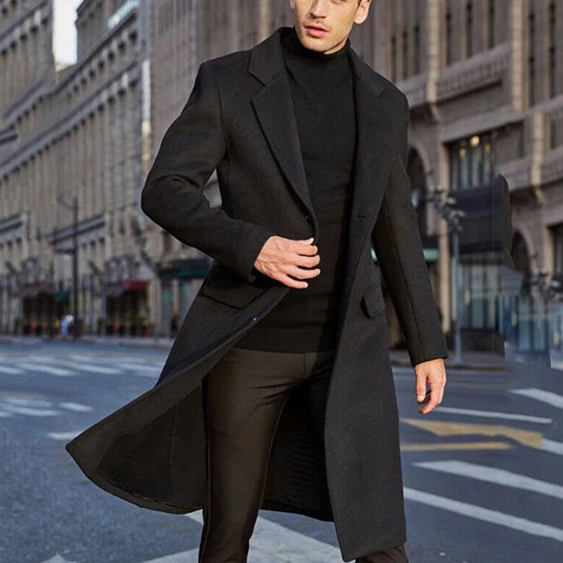 Korean Trend Men's Loose Casual Single-breasted Overcoat Autumn Winter Fashion New Long Sleeve Woolen Long Coat 2025