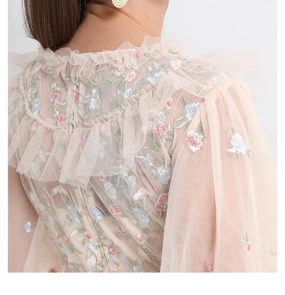 Runway Luxury Long Dresses Women 2025 Summer Holiday Embroidery Flower Ruffles Midi Party Evening Dress Lady Prom Vestidos