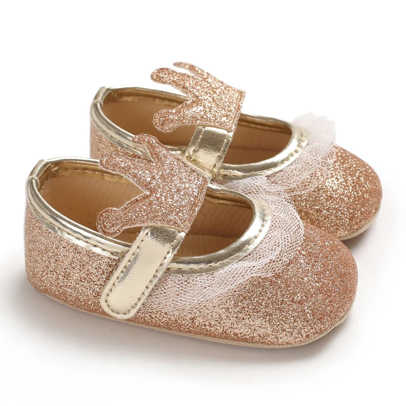 Cute 0-18M Spring Newborn Silver Baby Shoes Non Slip Cloth Bottom Girl Shoes Elegant Breathable Casual Baby First Walking Shoes
