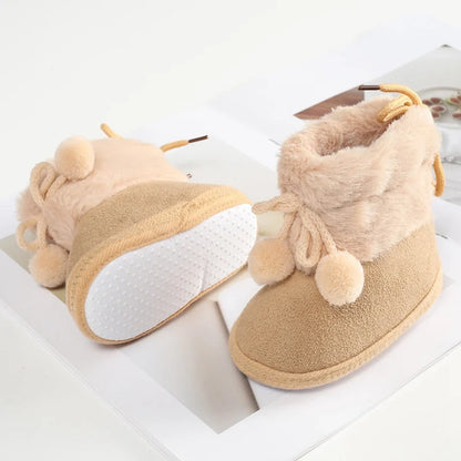 Winter Plus Velvet Snow Booties For Baby Warm Boots Shoes baby Girl Shoes Pompom Soft Sole Indoor Walking Shoe