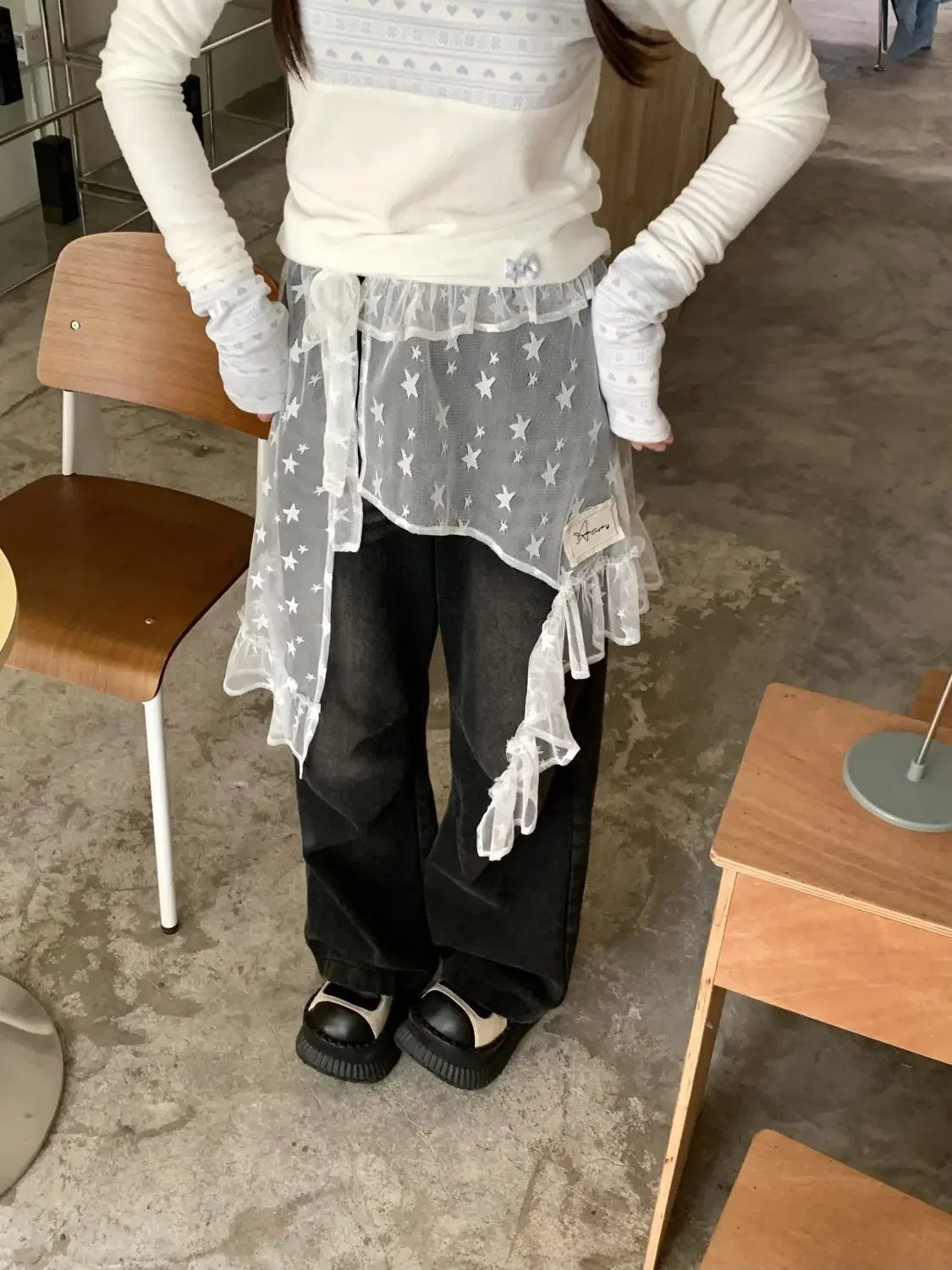 Fashion Star Gauze Sweet Irregular Chic Women Skirts Japanese Y2k Aesthetic Split Skirt Vintage Casual Lace Ruffled Fairy Faldas