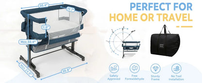 3 in 1 Baby Bassinet, Upgraded Beside Crib with 360° Highly Visible Mesh wall, Comfy Co-sleeper Bassinet with mattress, 5 Level