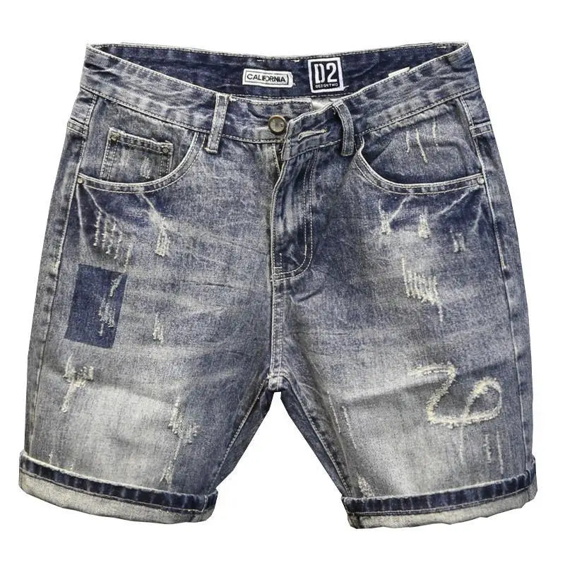 Korean Luxury Clothing Men's Summer Denim Knee Length Shorts 2025 Fashion Designer Ripped Hole Cowboy Korean Slim Short Pants
