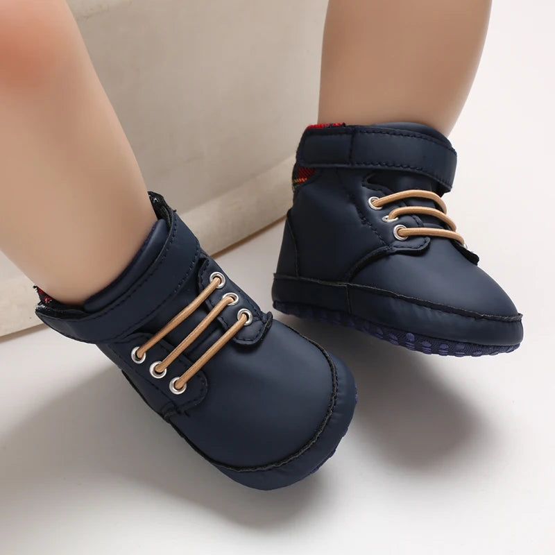 Lucky Blue Newborn Infant Toddler Boy Girl Casual Breathable Soft Cloth Bottom  Anti-slip PU Leather First Walkers Canvas Shoes
