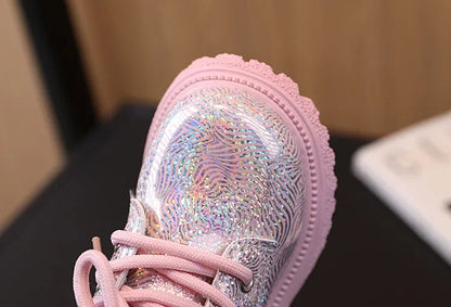 New Children's Autumn Boots Glossy Girls Causal Leather Boots Fashion Versatile Kids Princess Ankle Short Boots Round-toe Zipper