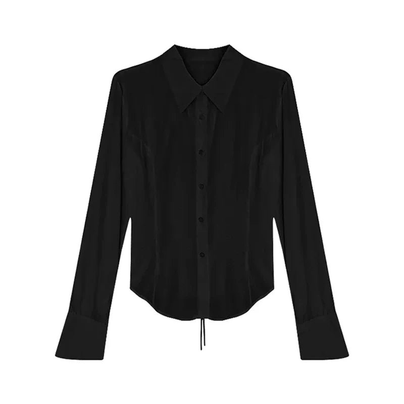 Fashion Women Bandage Shirts Korean All Match Streetwear Female Slim Blouse Spring Casual White Bell Sleeve Shirt New