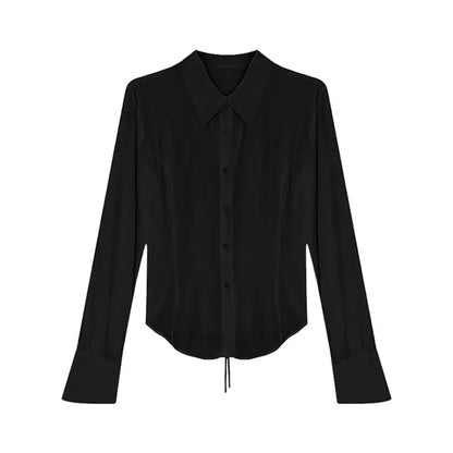 Fashion Women Bandage Shirts Korean All Match Streetwear Female Slim Blouse Spring Casual White Bell Sleeve Shirt New