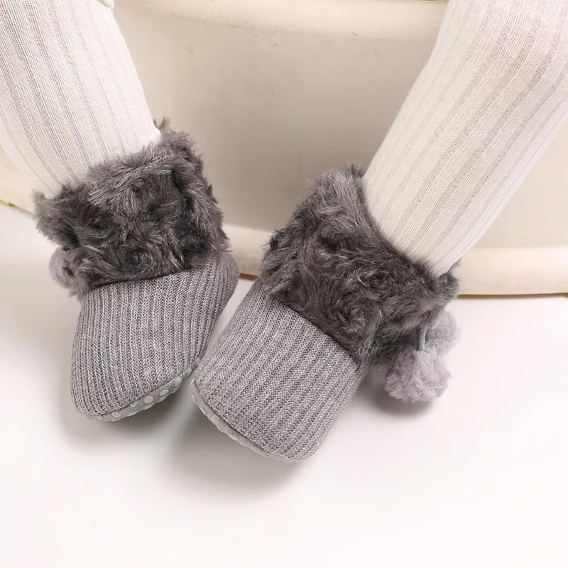 Autumn and Winter Baby Plush Thick Warm Cotton Shoes 0-18 Months Soft Soled Comfortable Non Slip Boots