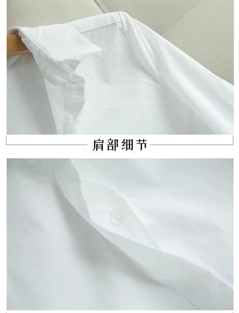 Spring and Summer Women's White Shirt Basic Korean Version Loose Casual Office Shirt Work Professional Top Solid Color