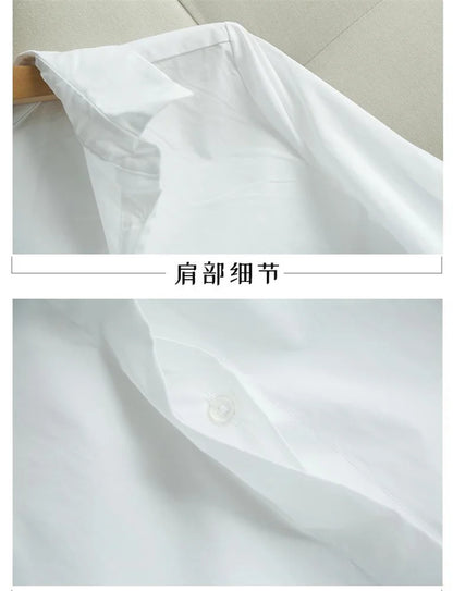 Spring and Summer Women's White Shirt Basic Korean Version Loose Casual Office Shirt Work Professional Top Solid Color
