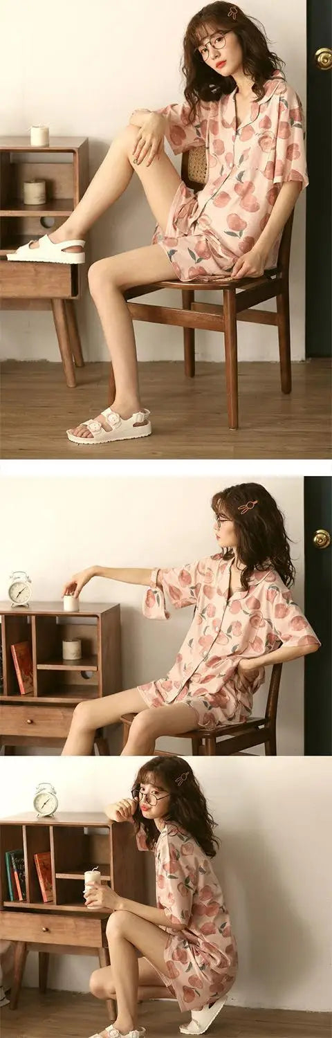 New Women Sleepwear Cartoon Pajamas Female Short  Pants Short Sleeved Summer Spring Loungewear Fashion Home Clothing Home wear