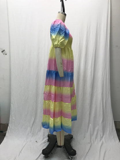 Elegant Women's Off Shoulder Midi Dress 2025 Summer Fashion dresses High Waist Flower Print Short  Sleeve Dress Robe Clothing