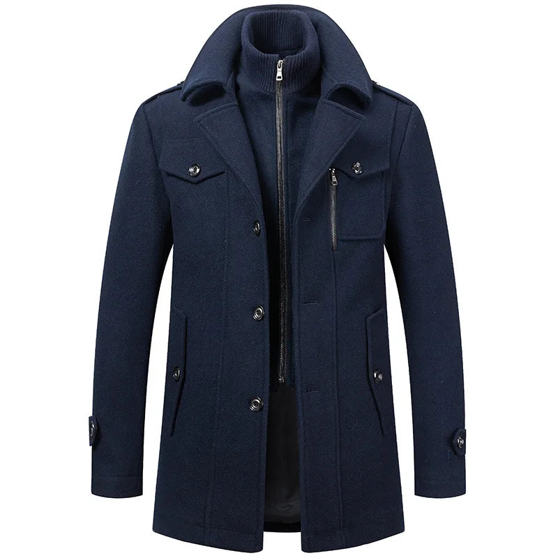 2025 Men's Woolen Coat Middle-aged Double Collar Autumn And Winter Warm Fashion Slim-fitting Woolen Men's Coat Pocket