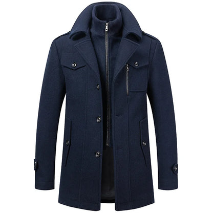 2025 Men's Woolen Coat Middle-aged Double Collar Autumn And Winter Warm Fashion Slim-fitting Woolen Men's Coat Pocket