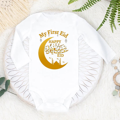 Baby's First Eid Bodysuit My First Eid Toddler Outfit Ramadan New Born Long Sleeve Romper Child Boy Girl Ramadan Clothes