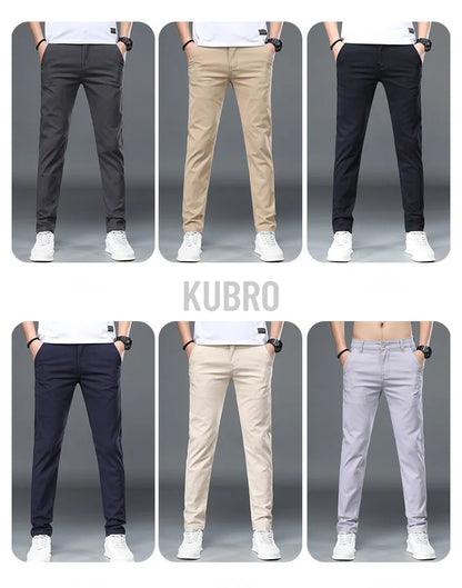 KUBRO Korean Style Cotton Soft Elastic Slim Straight Trousers Summer Thin Office Fashion Versatile Men's Business Casual Pants