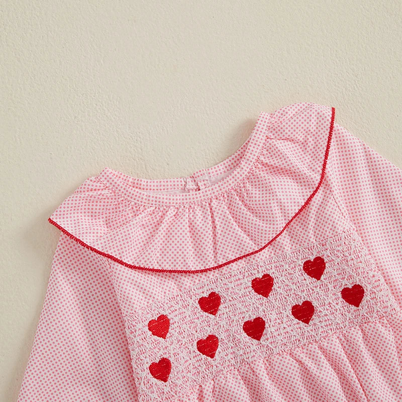 My First Valentines Day Baby Girl Outfit Newborn Heart Smocked Bubble Romper Bodysuit Cute Valentines Day Clothes