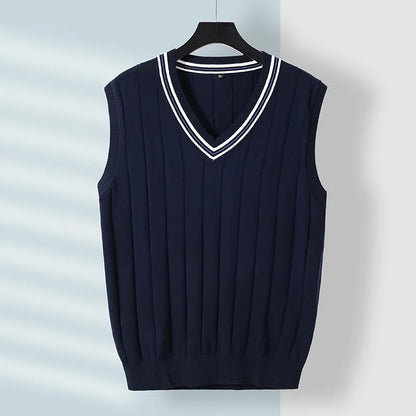 Winter Men Knit Vest Casual Knitted Sweater Cotton Waistcoat v-Neck Knitwear Men's Slim Fit Striped Sweater Vest Man Clothing