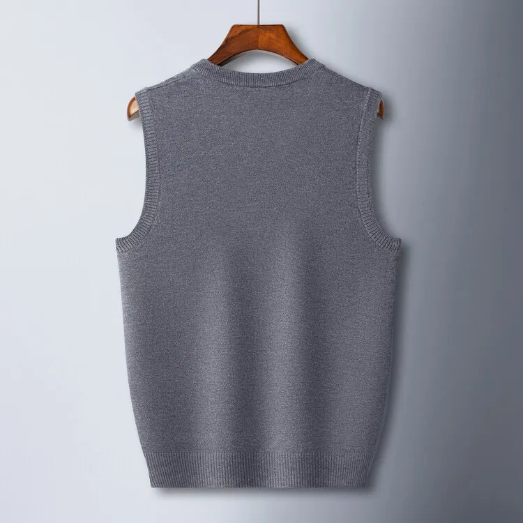 2025 New Trend Men's Business Casual Pullover Wear Warm Sleeveless Wool Knitted Sweater Vest Tops