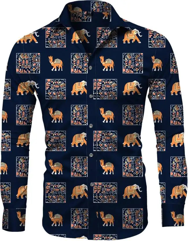 Fashion Irregular Plaid Flower Print Men's Long Sleeve Shirt Casual Party Street Hawaiian Polo Collar Shirt