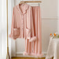 Spring Autumn Female Pajamas Trouser Set Luxury Feather Pink Bride Wedding Sleep wear Gift Sexy Loose Satin Home Wear Lounge wear