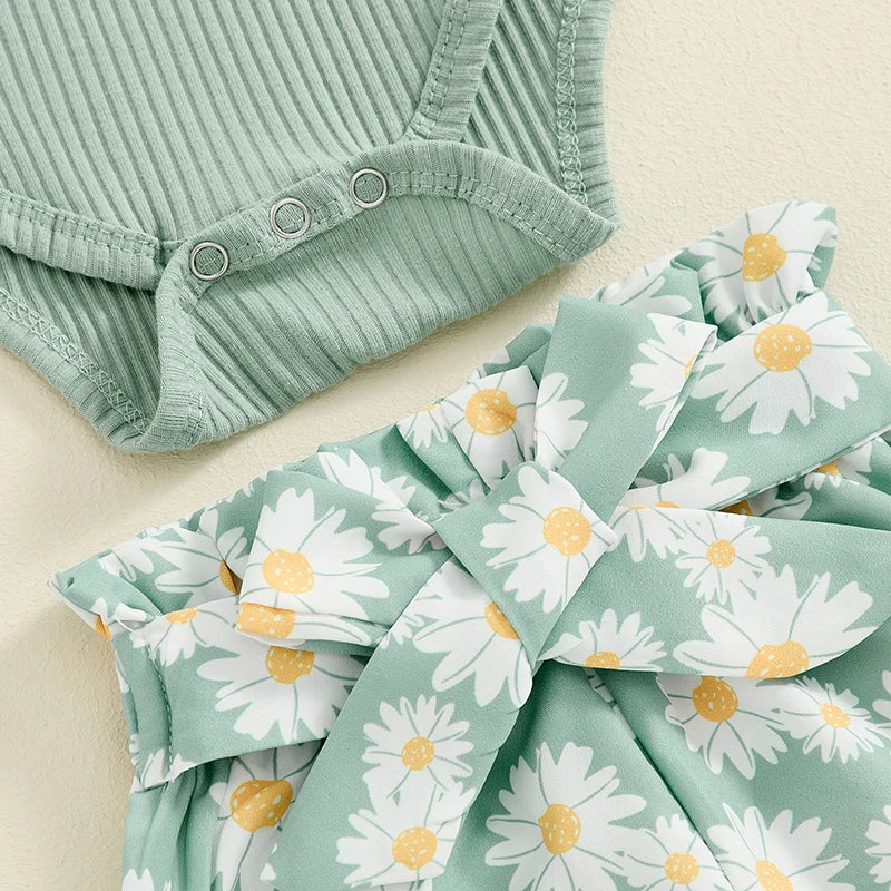 0 3 6 9 12 18 Months Baby Girl Clothes Ruffle Sleeve Romper Daisy Pant Sets Fall Winter Outfit for Infant Toddler
