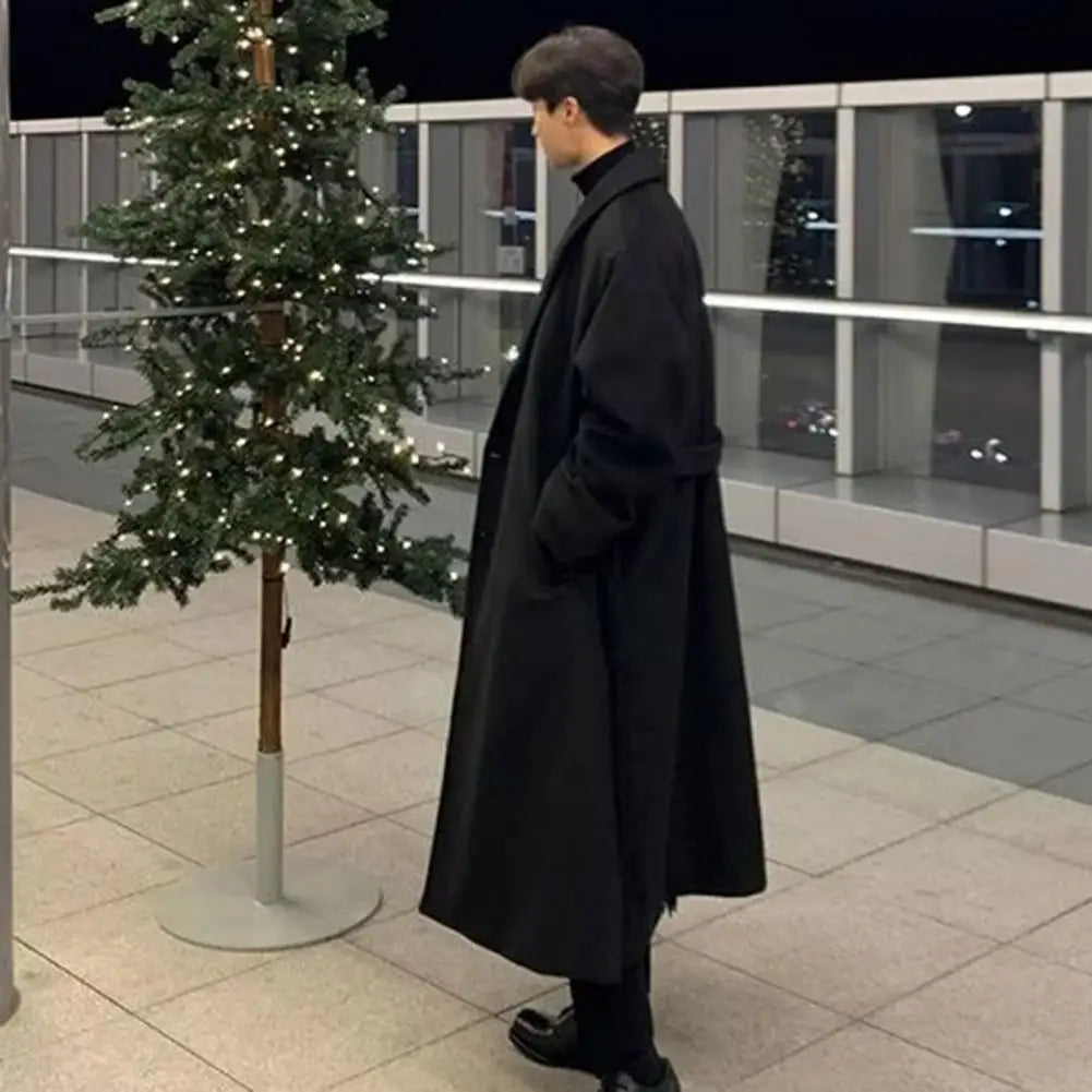 Korean Trend Men's Loose Casual Single-breasted Overcoat Autumn Winter Fashion New Long Sleeve Woolen Long Coat