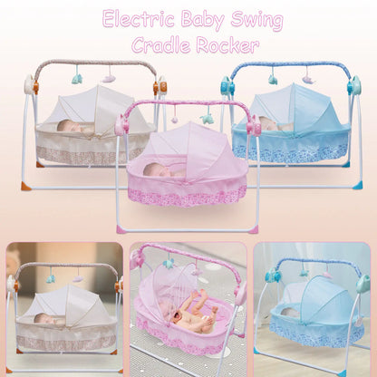Electric Baby Cradle Auto Swing Rocker Cot Infant Sleeping Bed Swing Crib Kit Timer +Bluetooth Music +Mat +Pillow 5Gears Adjustable
