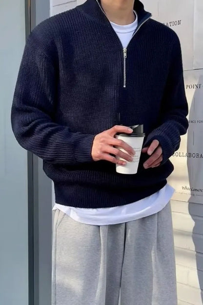 2025 Spring Autumn Men New Fashion Men Loose Half-high Collar Zipper Pullover Knitted Sweater Jacket  All-match Clothing